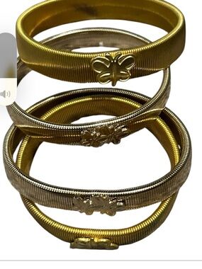 Vintage Gold and Silver Butterfly Bracelet set of 4 Women Jewelry cobra stretch